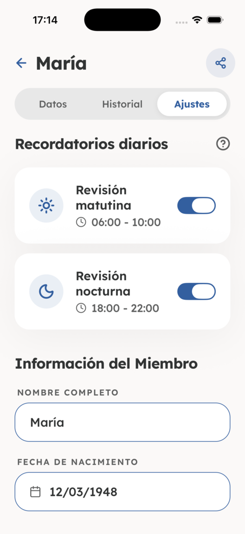 Recordatorios diarios de mañana y noche activados