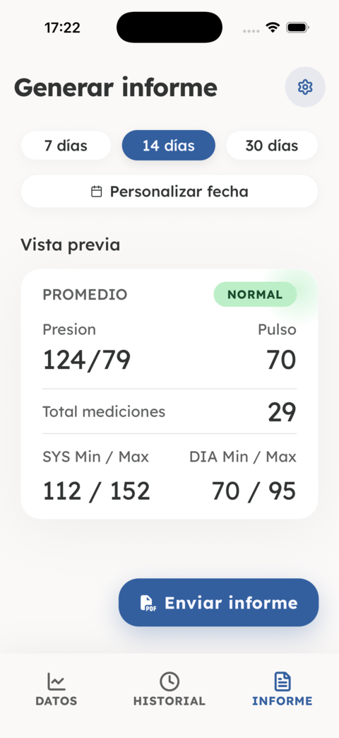 Informe en PDF con el resumen del historial de tensión
